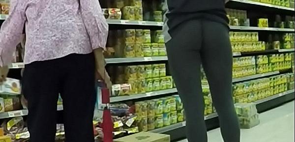  wearing see thru leggings in supermarket